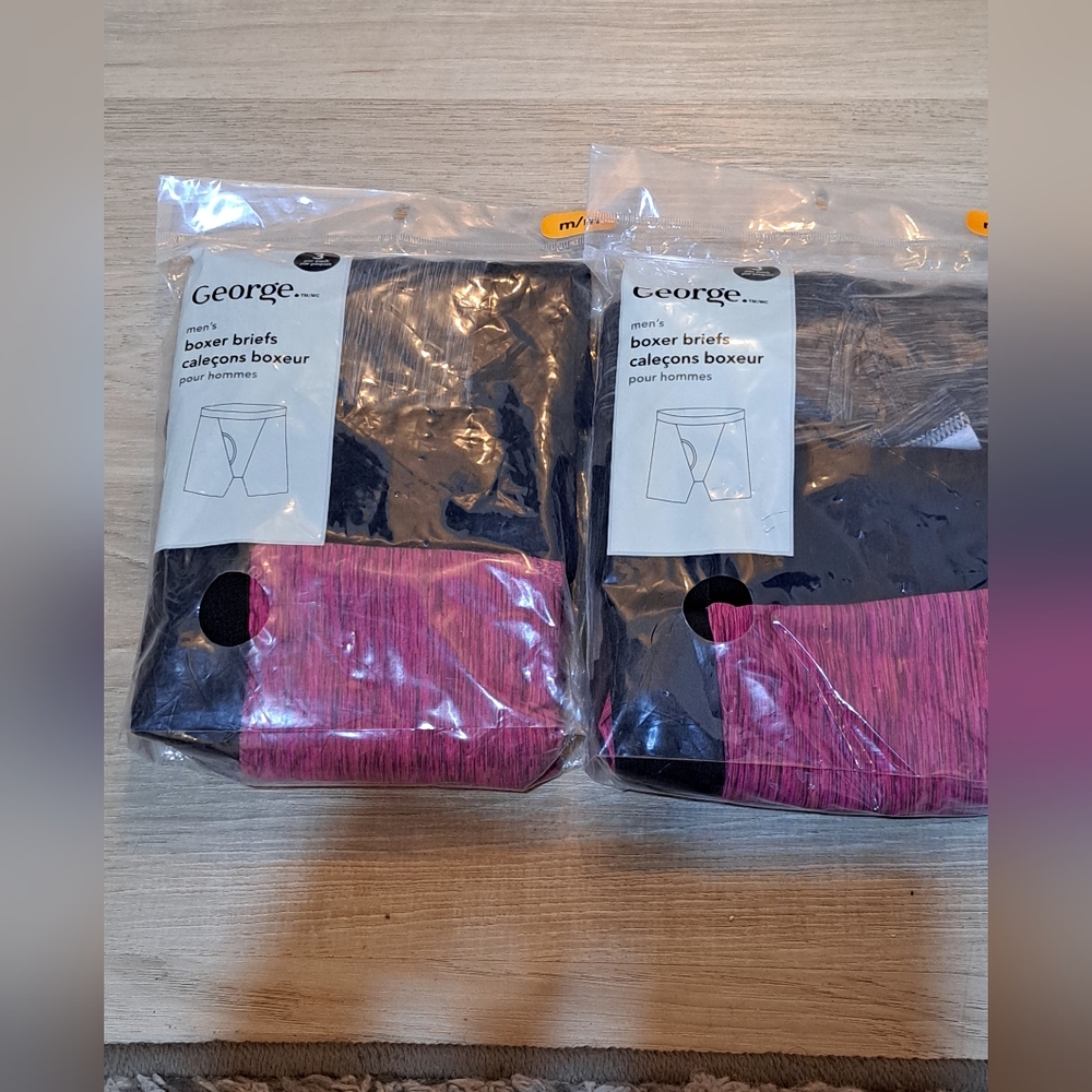 2 Brand New Pack Of George Men's Boxer Briefs - Black and Pink. Size Medium